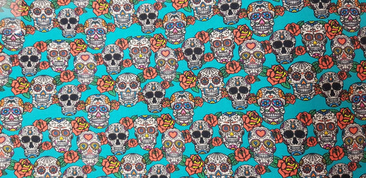 Calavera y corazon fondo turquesa