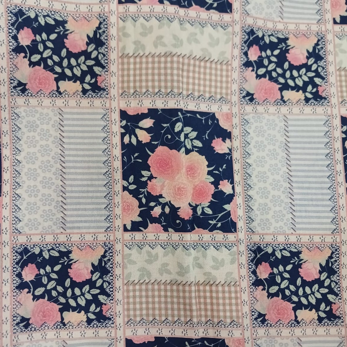 Floral con cuadros azul y rosa