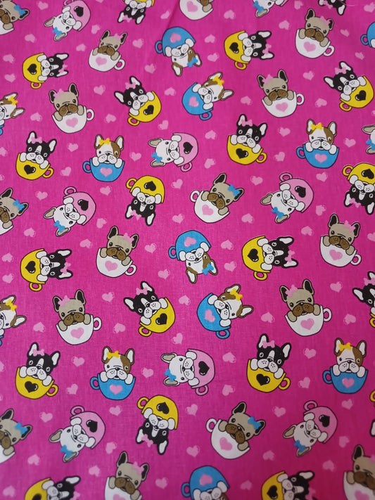 Perros Frenchie fondo rosa