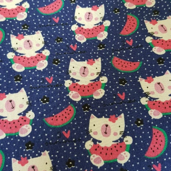 Gatos con sandia fondo azul Frutales