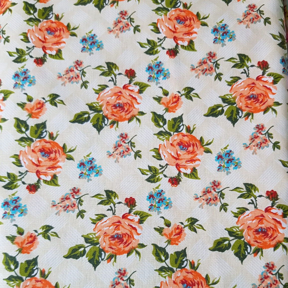Floreada rosas salmon fondo beige