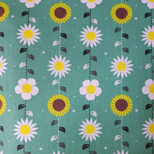 Girasol y margaritas fondo verde